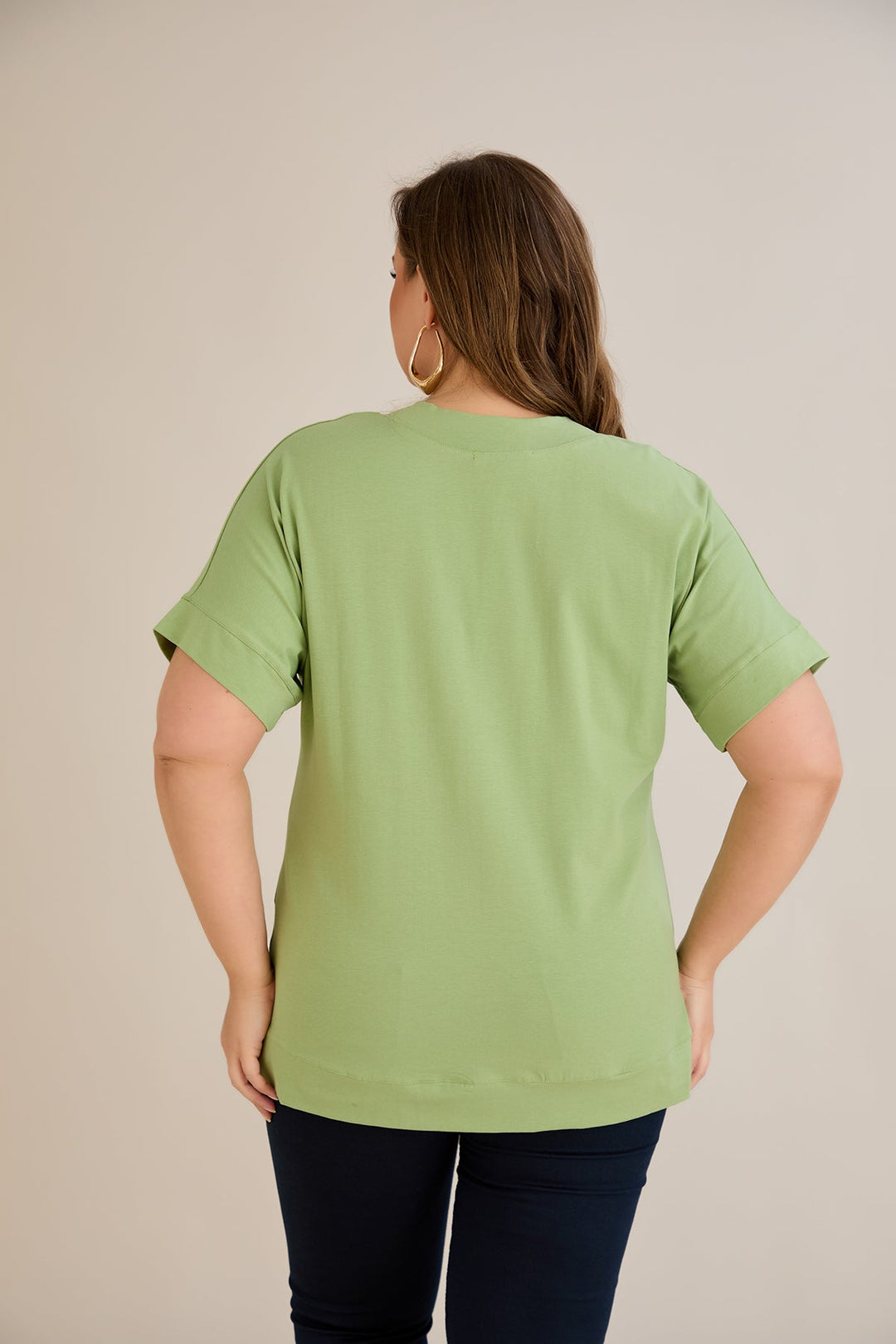 Pamučna majica s V-izrezom - Zelena jabuka