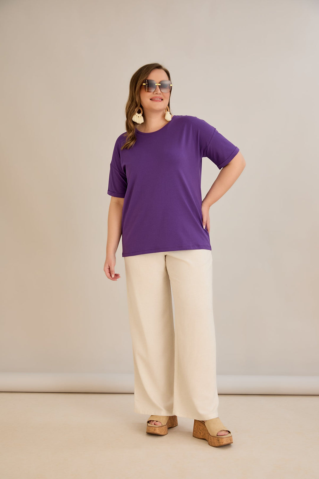 Pametna klasična pamučna majica - Ljubičasta