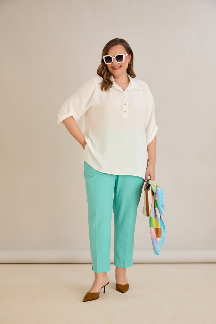 Košulja s 3/4 rukavima i dugmadi - Bijela