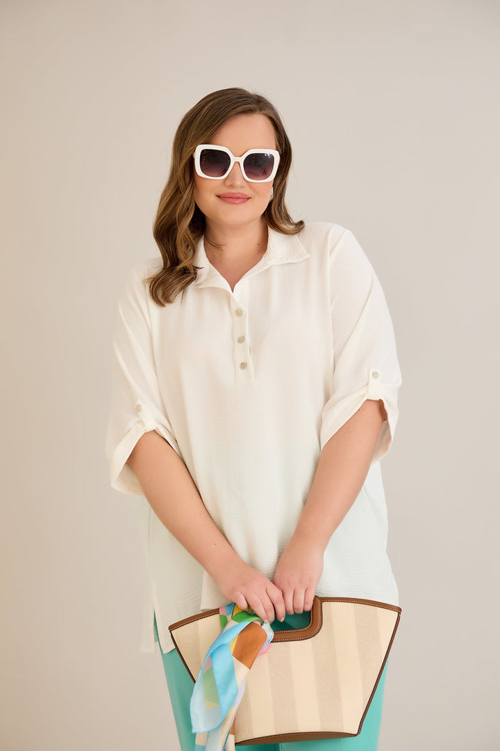 Košulja s 3/4 rukavima i dugmadi - Bijela