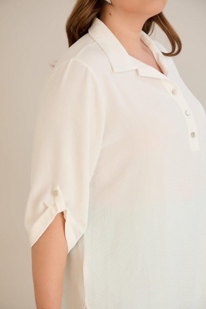 Košulja s 3/4 rukavima i dugmadi - Bijela