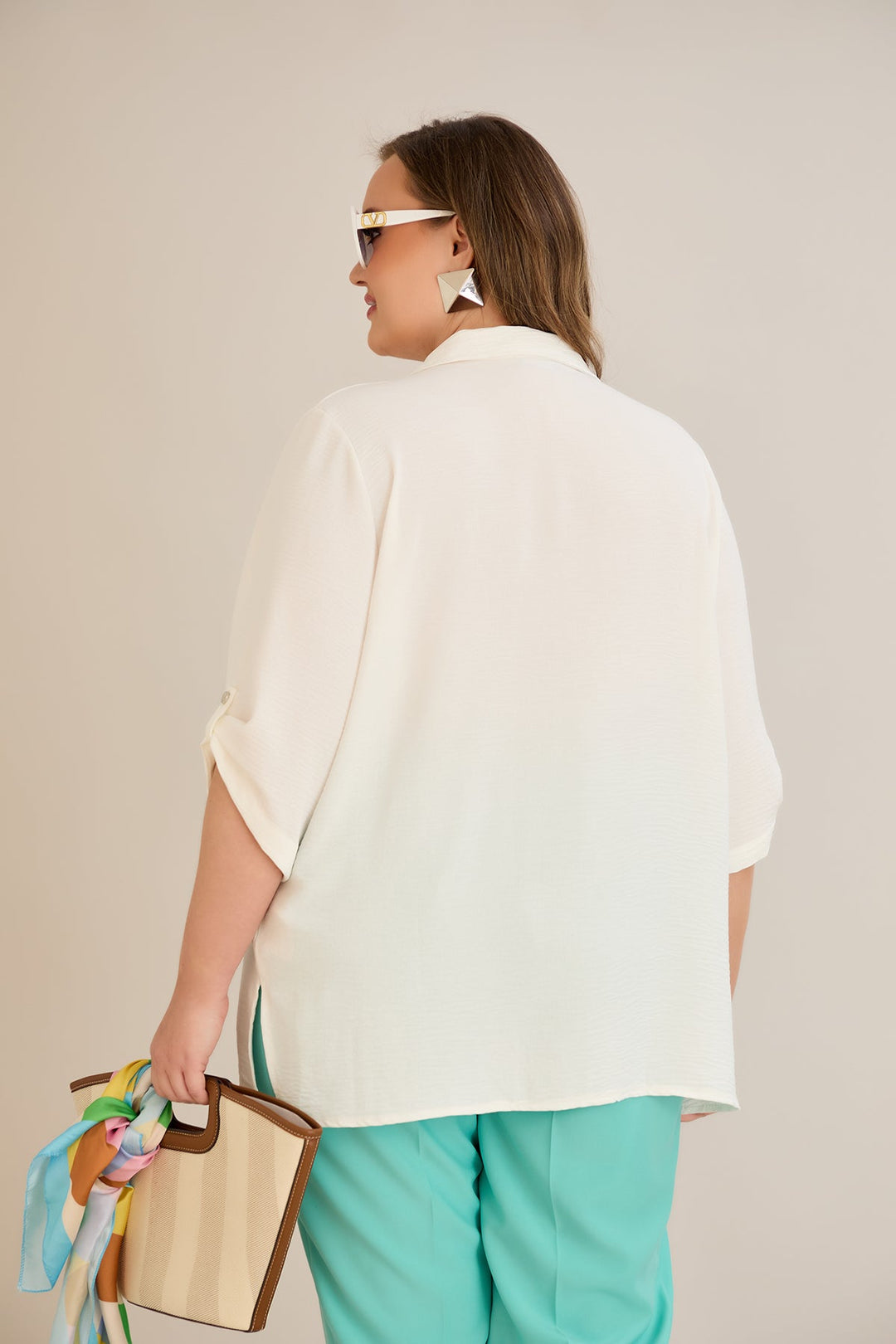 Košulja s 3/4 rukavima i dugmadi - Bijela