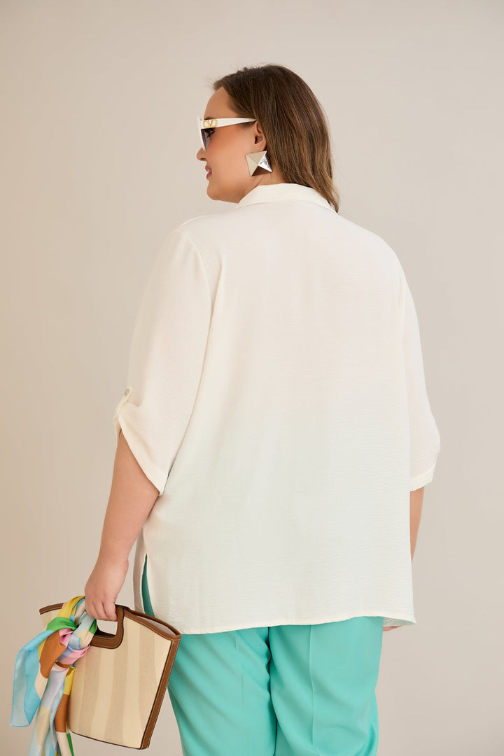 Košulja s 3/4 rukavima i dugmadi - Bijela