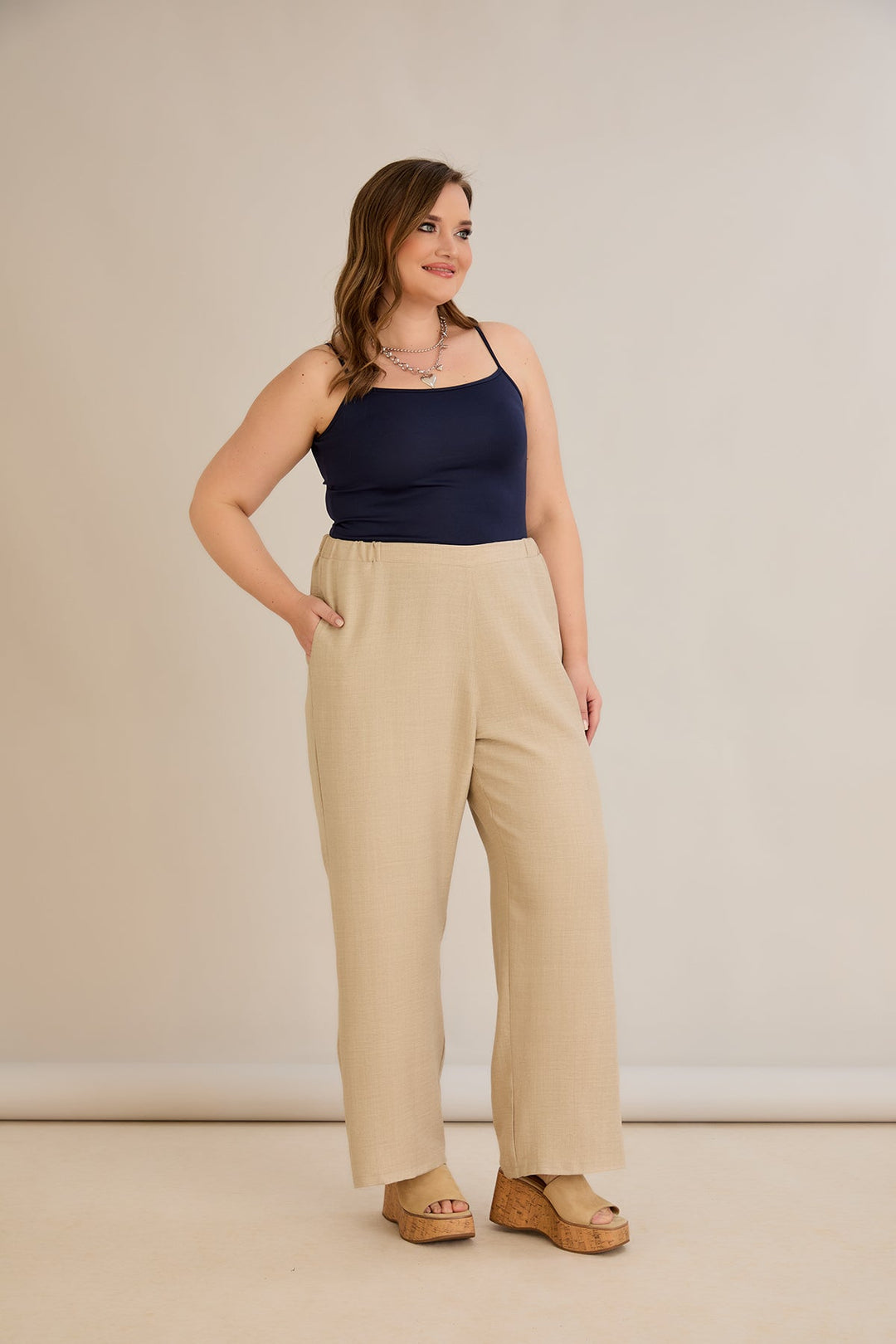 Široke ljetne hlače - Bež boja