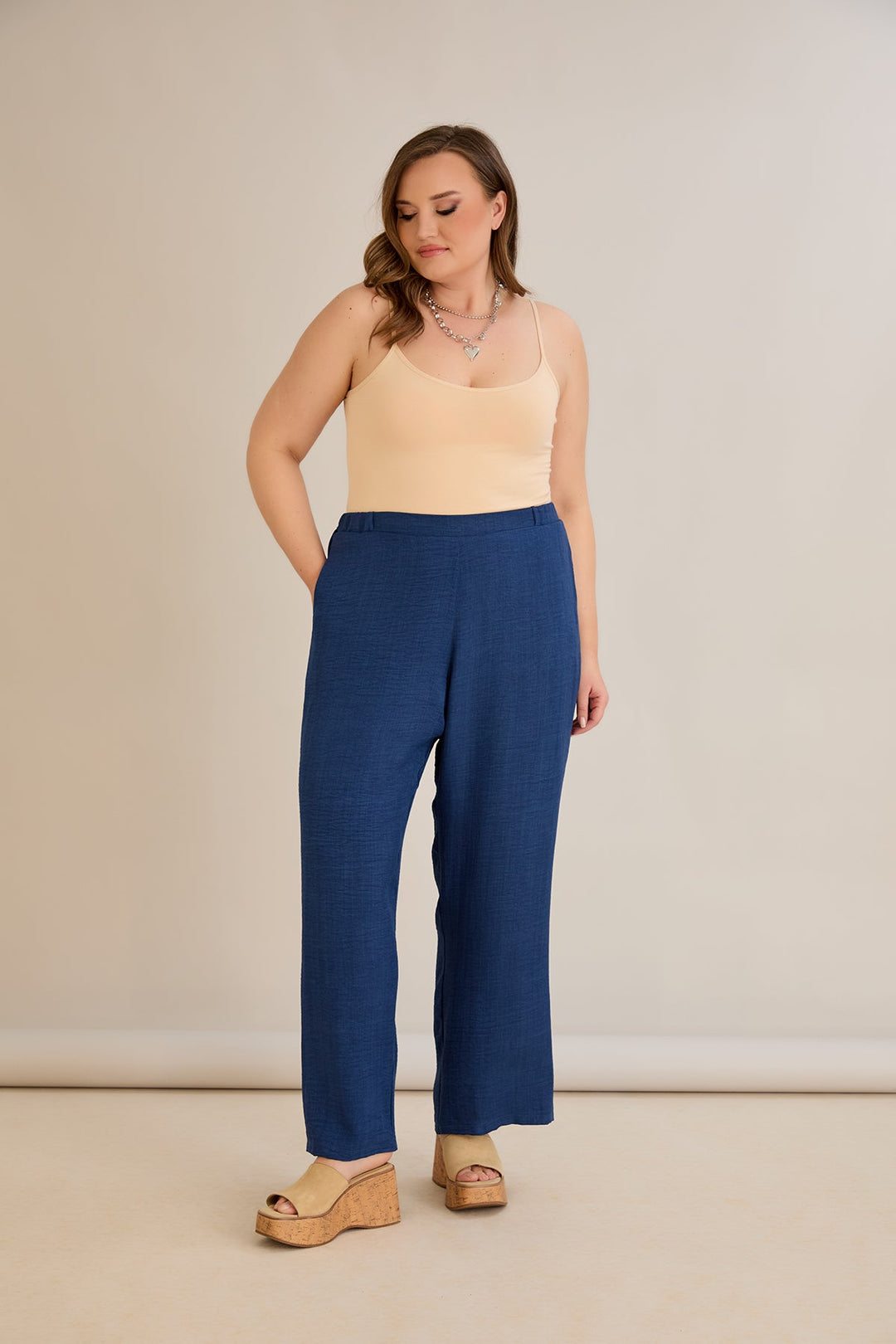 Široke ljetne hlače - Plava boja