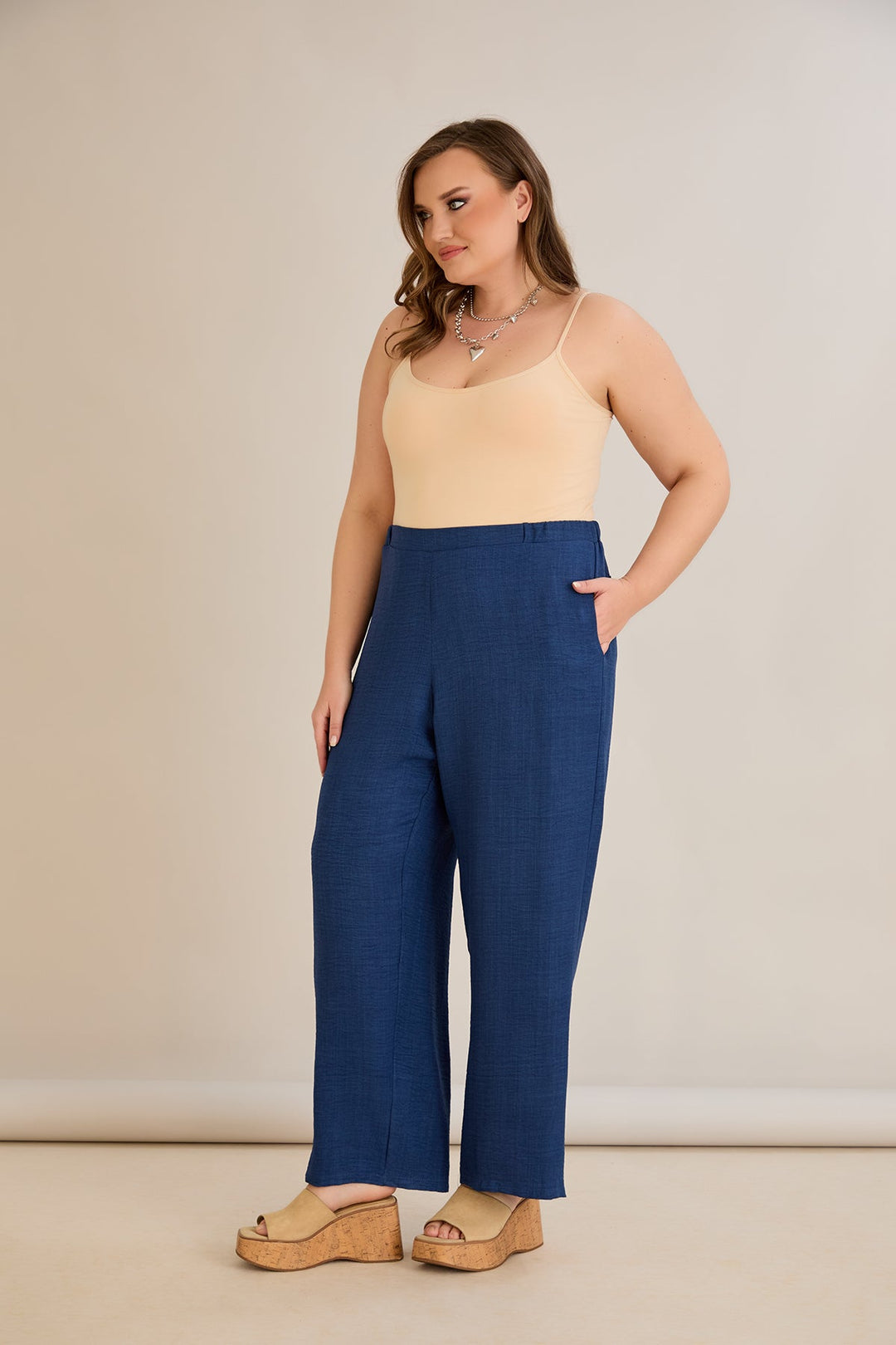 Široke ljetne hlače - Plava boja