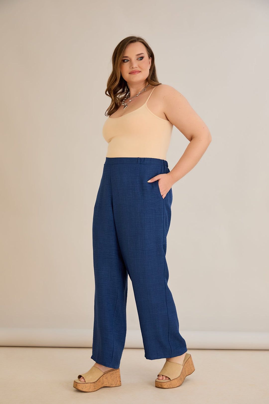 Široke ljetne hlače - Plava boja