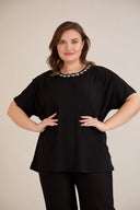 Bluza s dekoracijom od kamenčića – Crna
