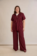 Elegantni set od dva dijela od lana i viskoze – tamna trešnja