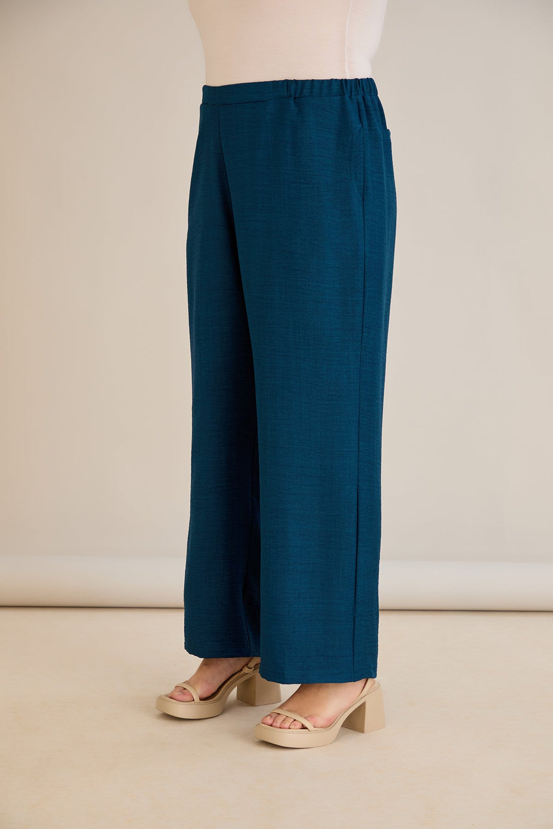 Široke ljetne hlače - petrol plava