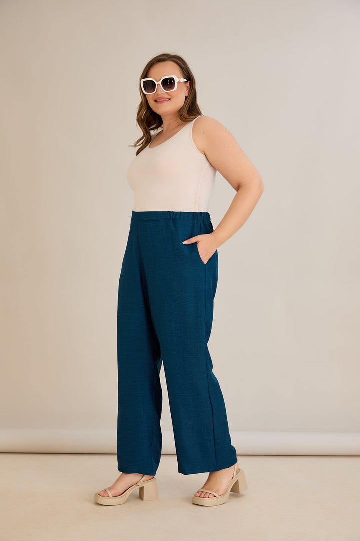 Široke ljetne hlače - petrol plava
