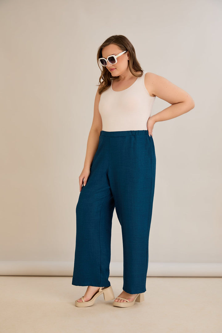Široke ljetne hlače - petrol plava