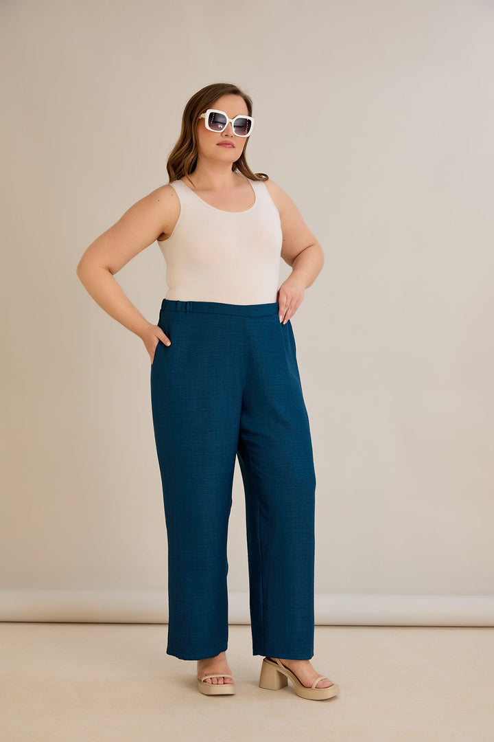 Široke ljetne hlače - petrol plava