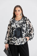 Блуза свободна кройка за макси дами - черно/бяла