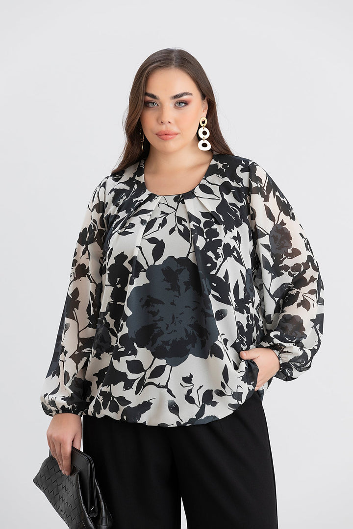 Блуза свободна кройка за макси дами - черно/бяла