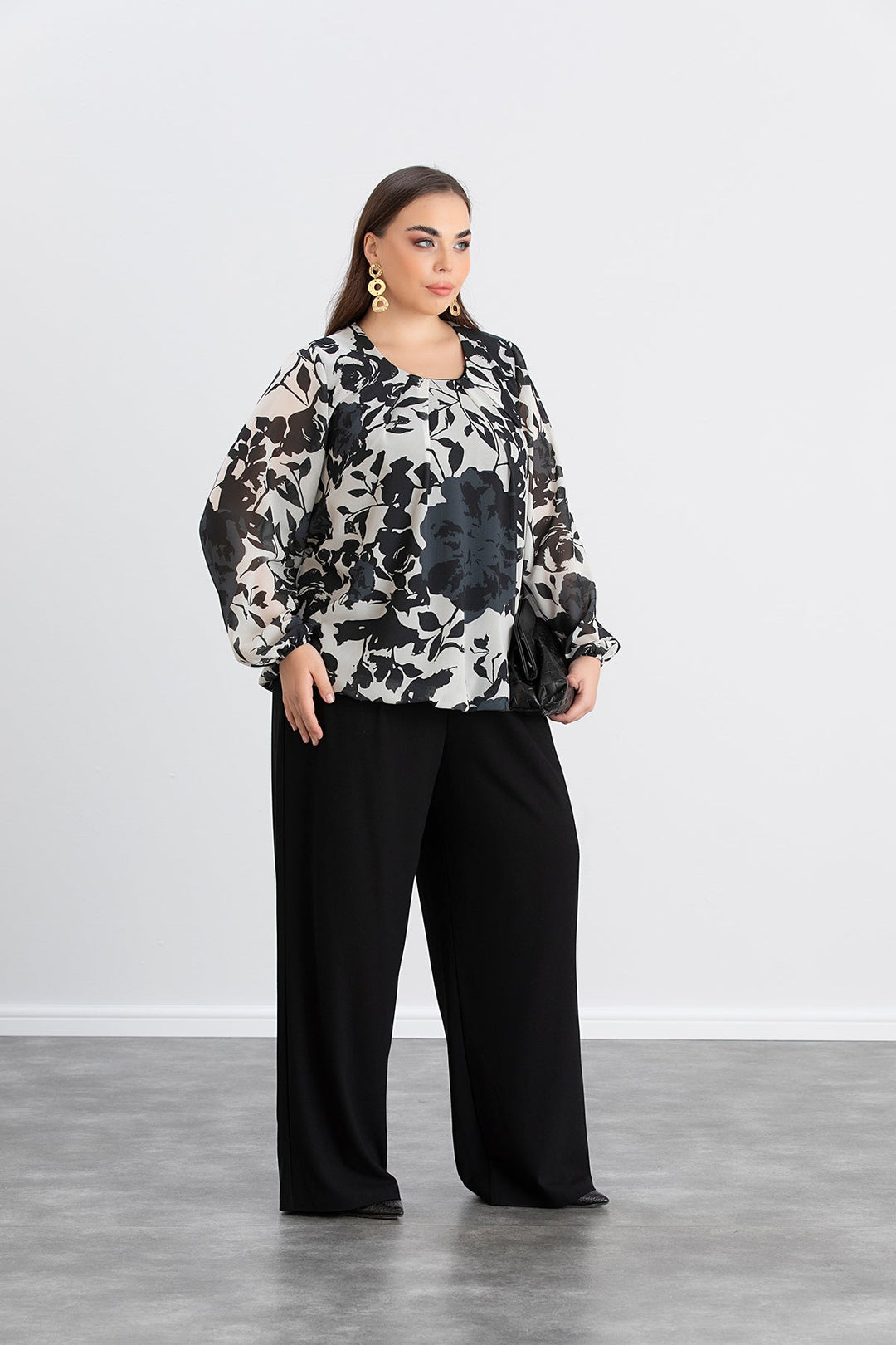 Majica slobodnog kroja - crna/bijela