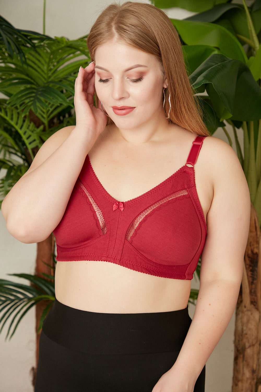 Макси Памучен сутиен с дантела -  мега комфорт - бордо