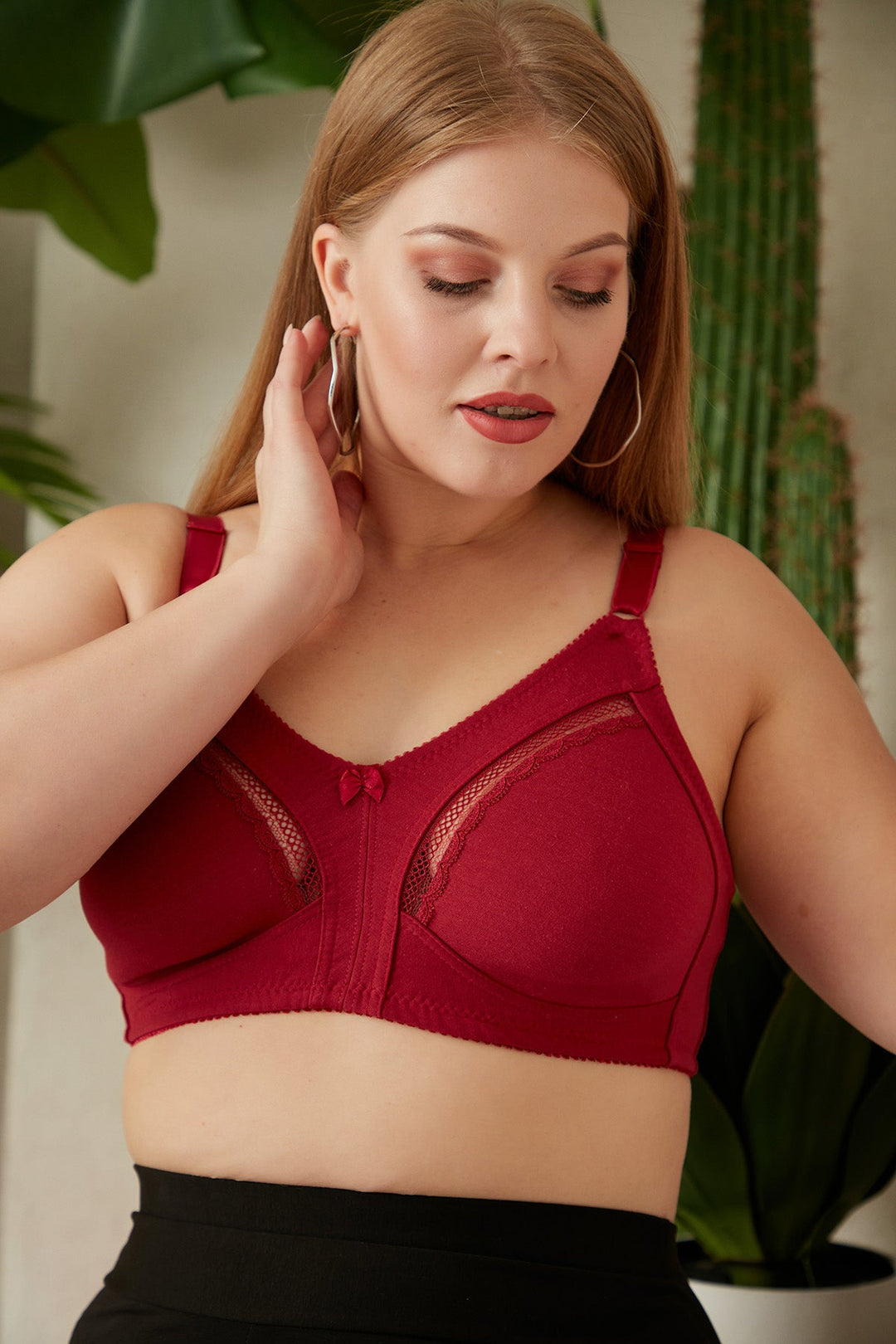 Макси Памучен сутиен с дантела -  мега комфорт - бордо