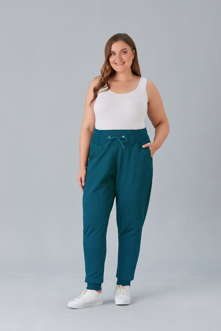 Спортен панталон с широк колан - тюркоаз - My Store