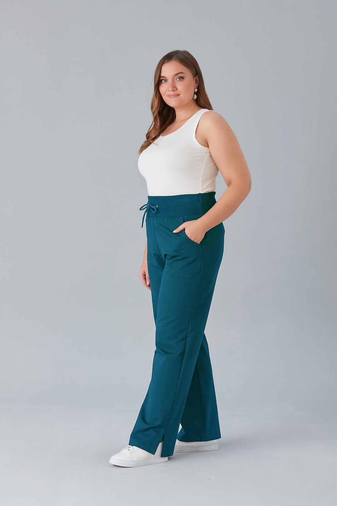 Спортен широк панталон с цепки - тюркоаз - My Store