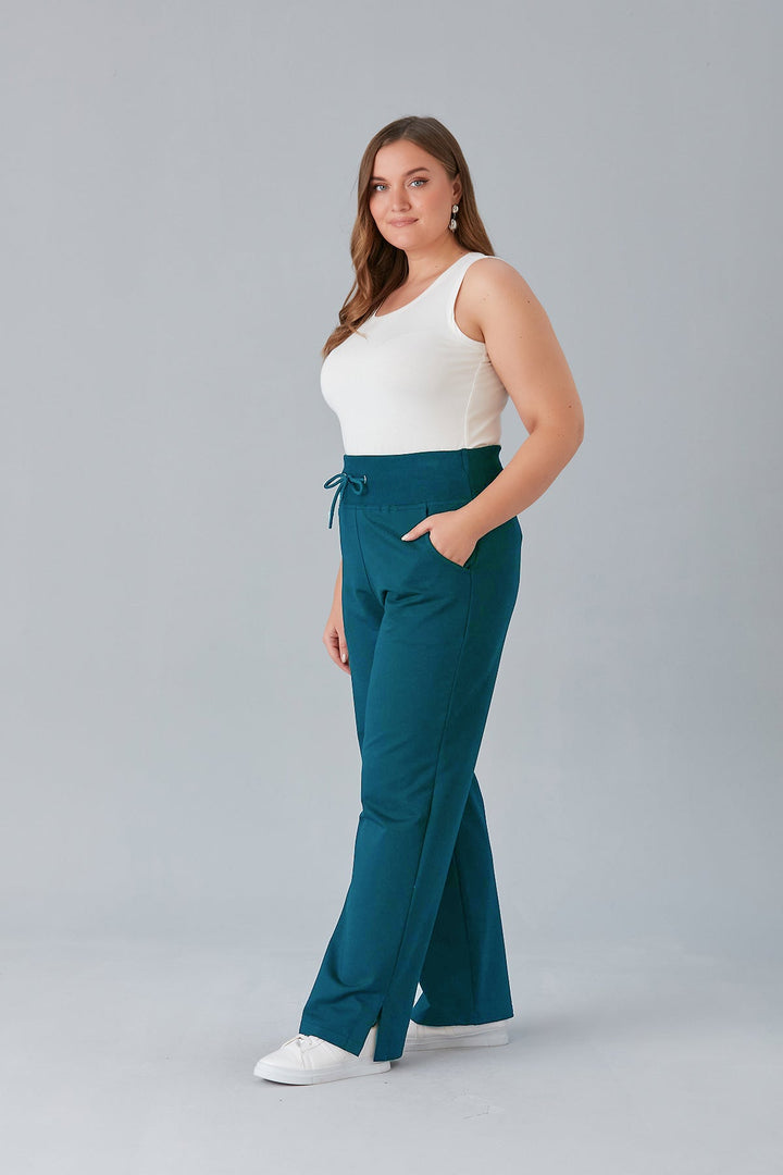 Спортен широк панталон с цепки - тюркоаз - My Store