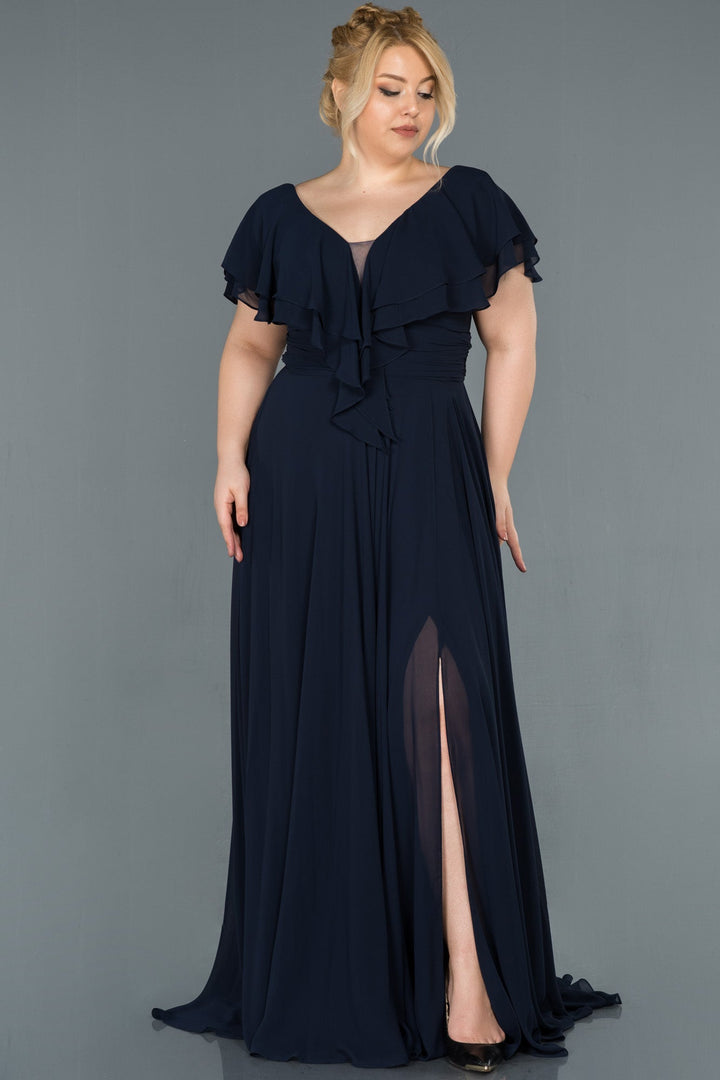 Duga vjenčanica od šifona - tamno plava, velika veličina