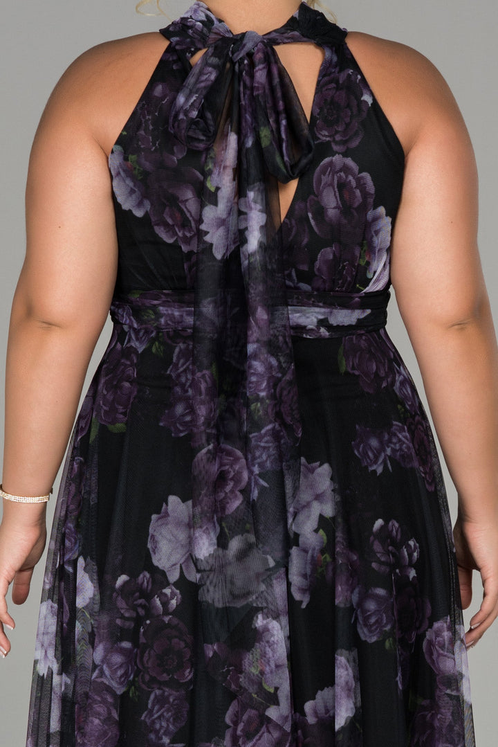 Duga šifon haljina s uzorkom - tamno plavi cvjetići N1147 - Moja trgovina