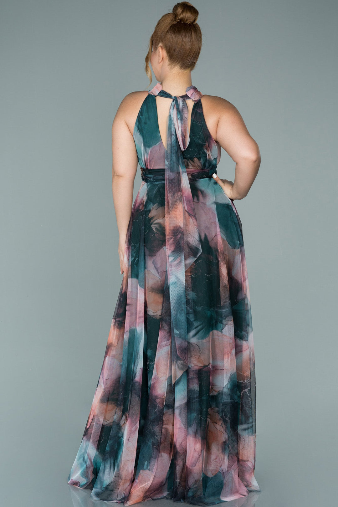 Duga vjenčanica od šifona s printom - Pastel N1147 - Moja trgovina