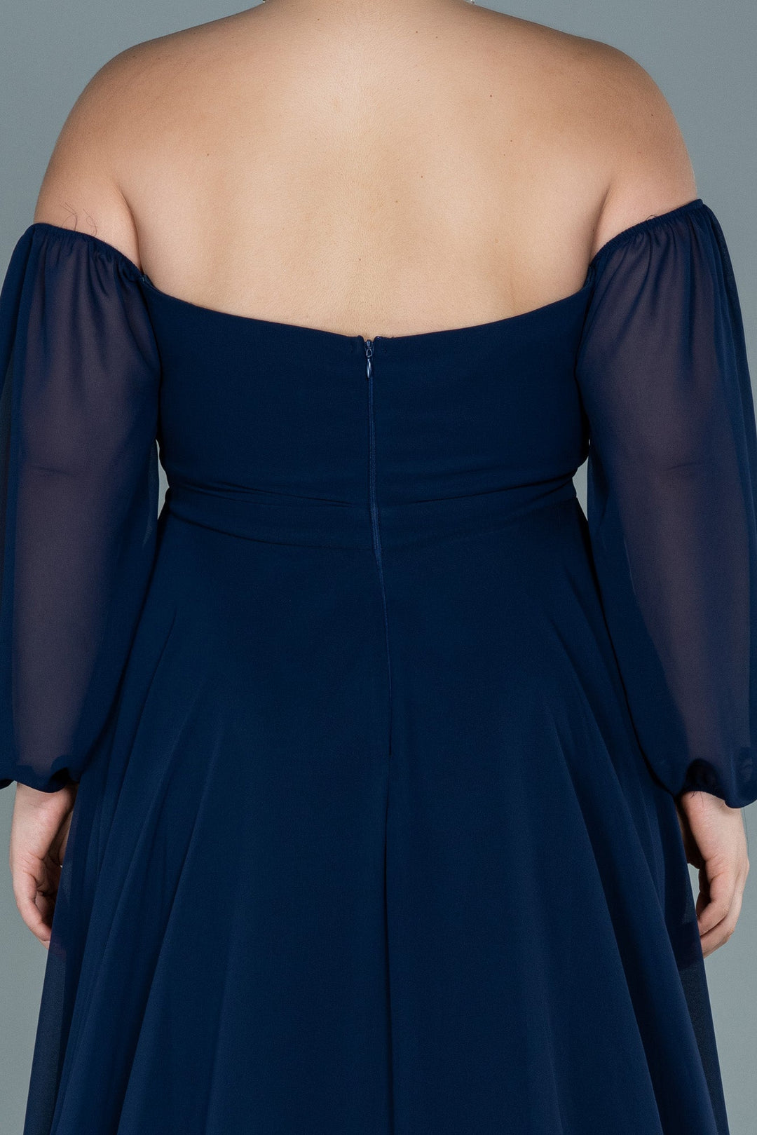 Duga haljina od šifona s lađa izrezom - tamnoplava N2597 - Moja trgovina