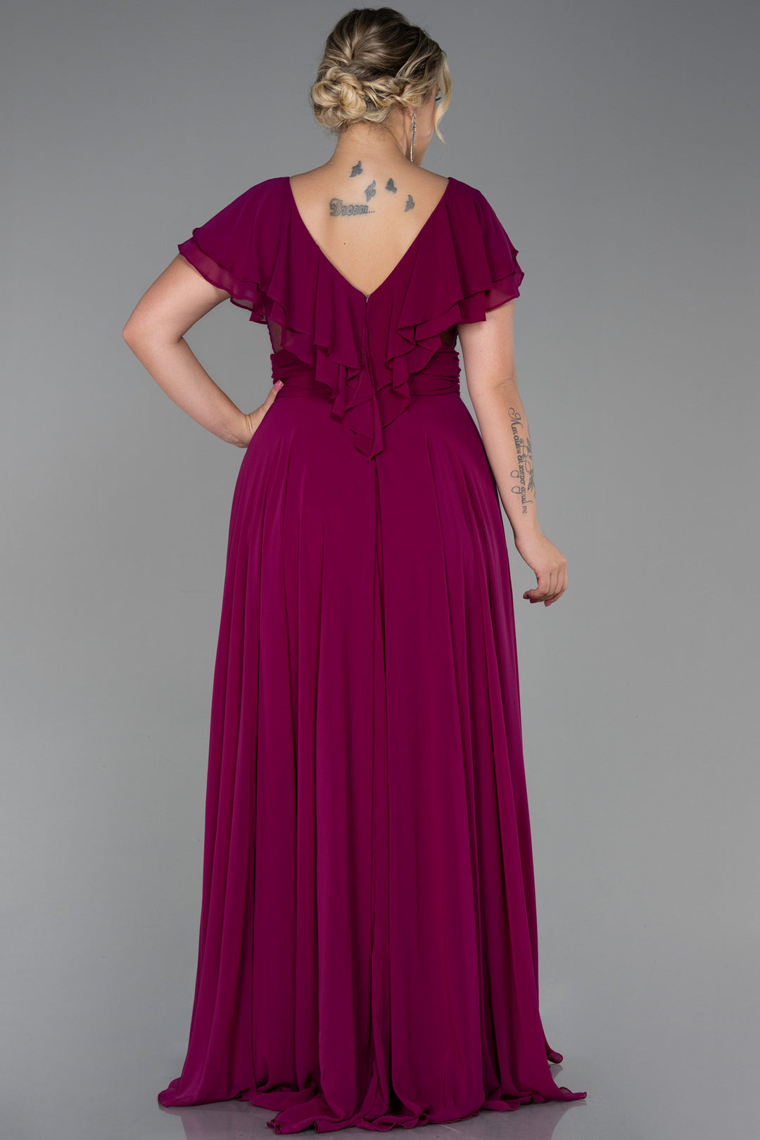 Duga svečana haljina od šifona - šljiva N032