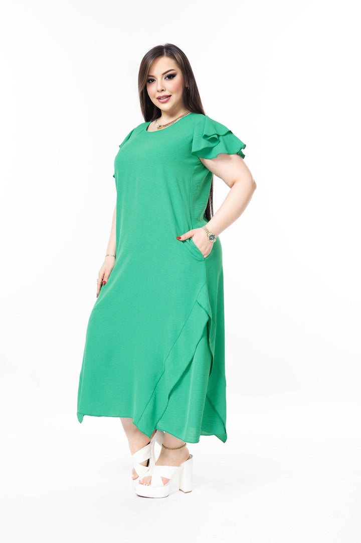 Haljina s volanima od lagane tkanine - Zelena