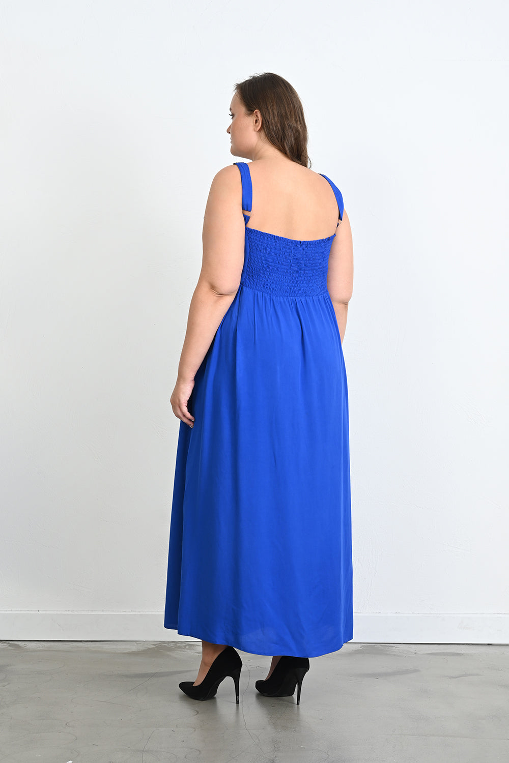 Duga haljina od viskoze s ukrasnim gumbima - Plava