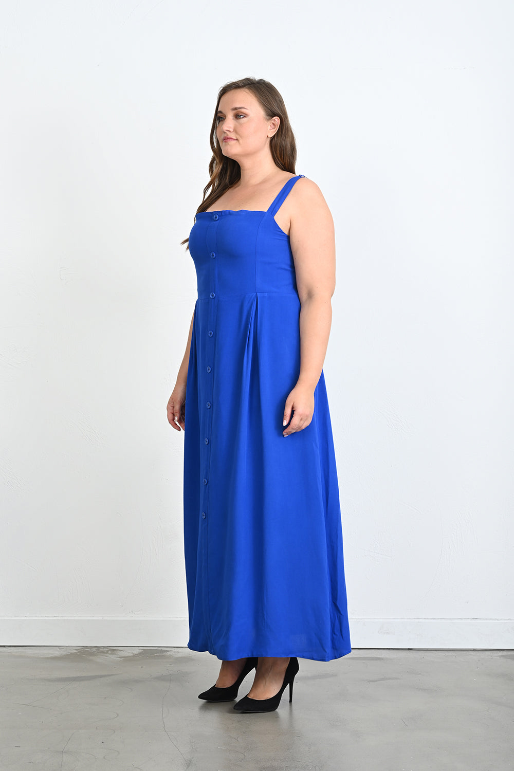 Duga haljina od viskoze s ukrasnim gumbima - Plava