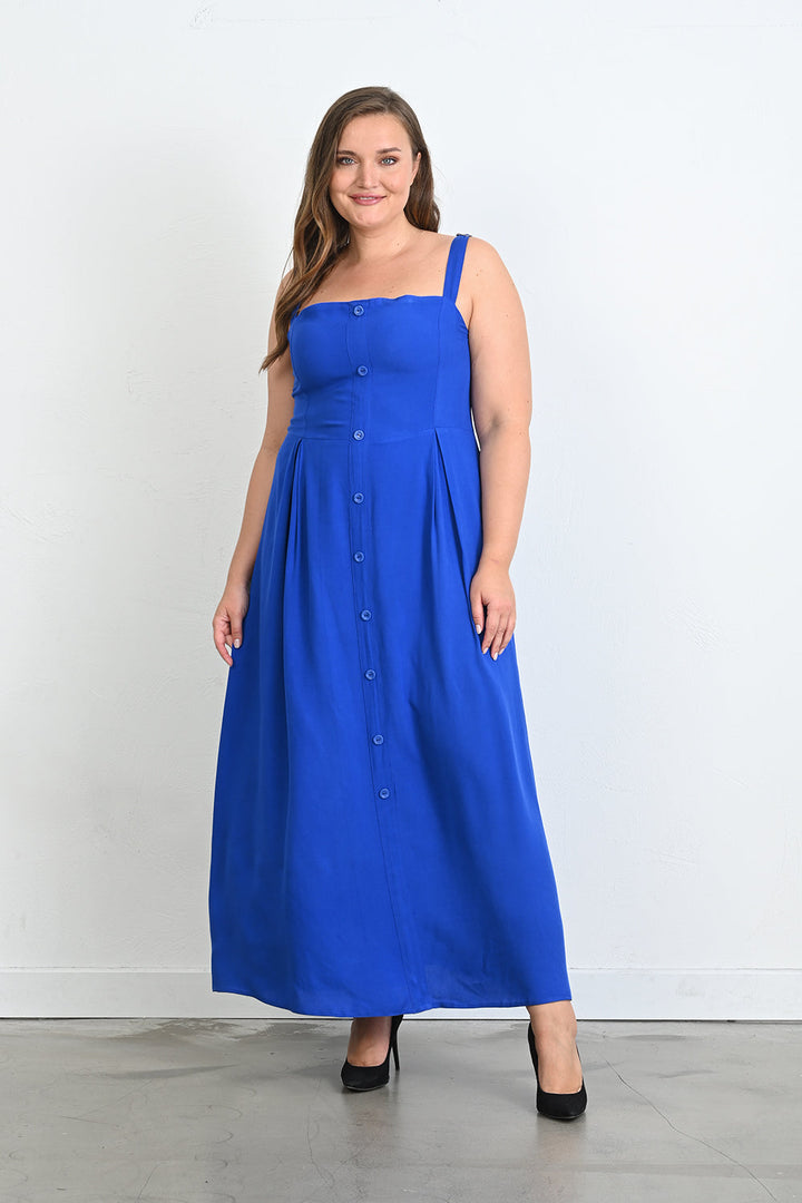 Duga haljina od viskoze s ukrasnim gumbima - Plava