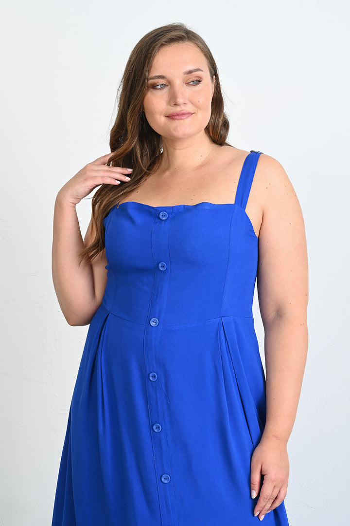 Duga haljina od viskoze s ukrasnim gumbima - Plava
