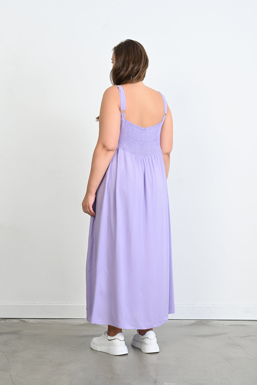 Duga haljina od viskoze s ukrasnim gumbima - Lila