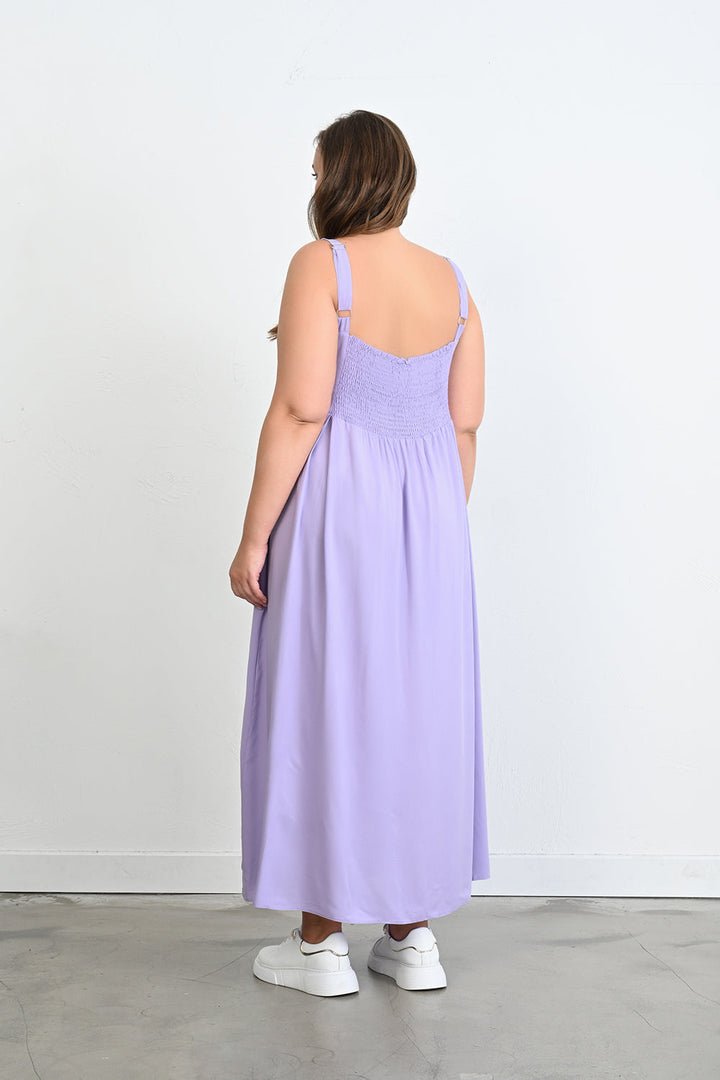 Duga haljina od viskoze s ukrasnim gumbima - Lila