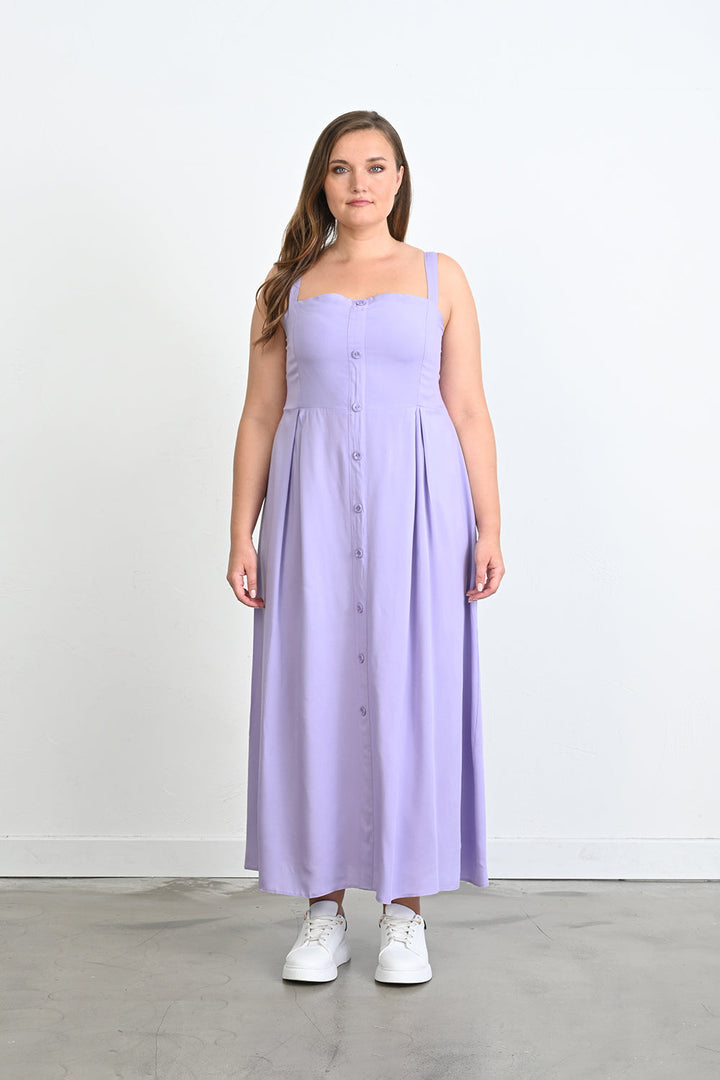 Duga haljina od viskoze s ukrasnim gumbima - Lila