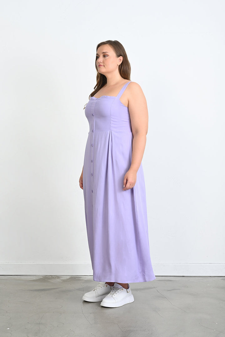 Duga haljina od viskoze s ukrasnim gumbima - Lila