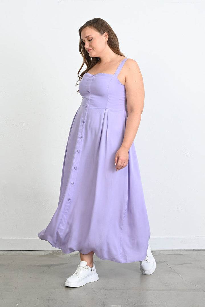Duga haljina od viskoze s ukrasnim gumbima - Lila