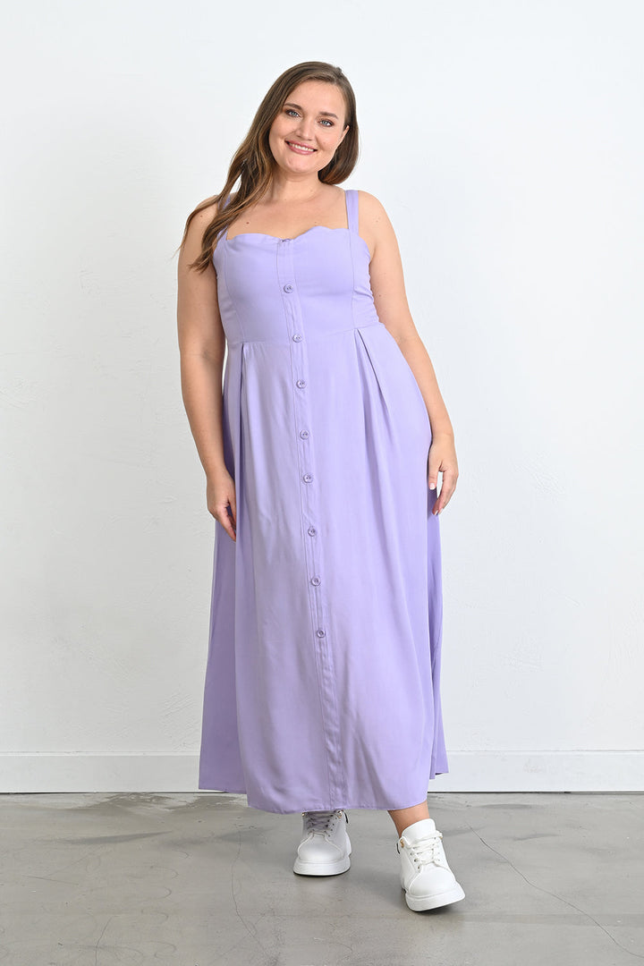 Duga haljina od viskoze s ukrasnim gumbima - Lila