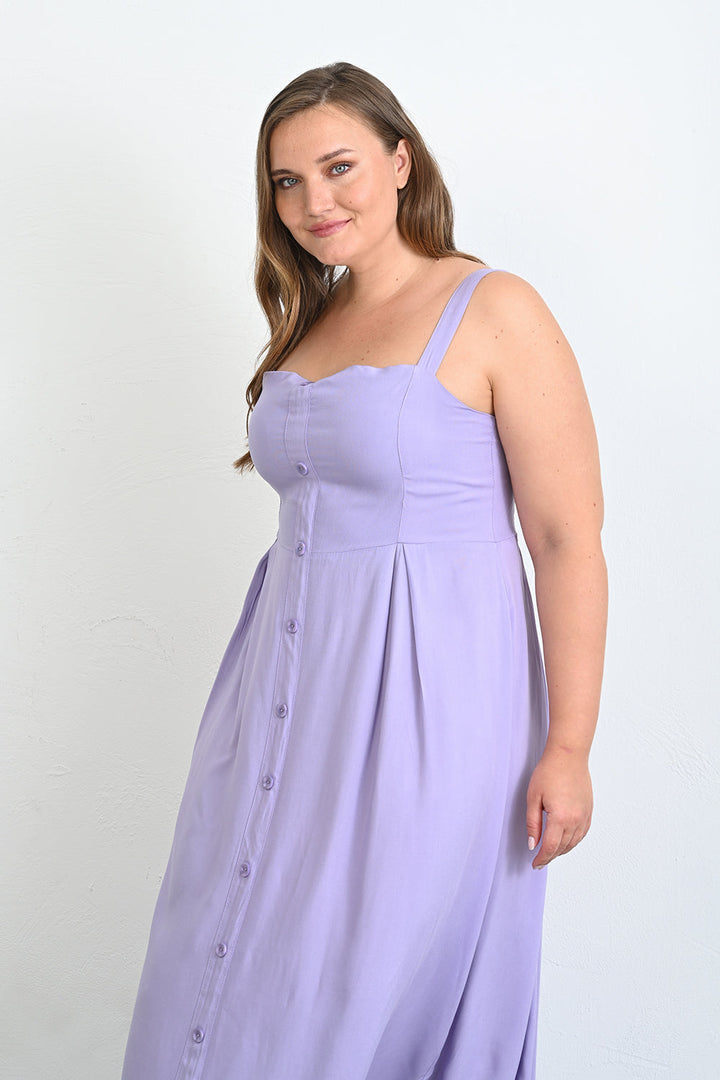 Duga haljina od viskoze s ukrasnim gumbima - Lila