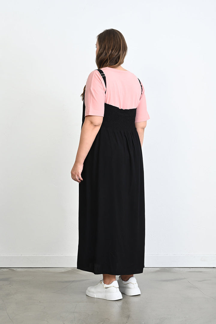 Duga haljina od viskoze s ukrasnim gumbima - Crna