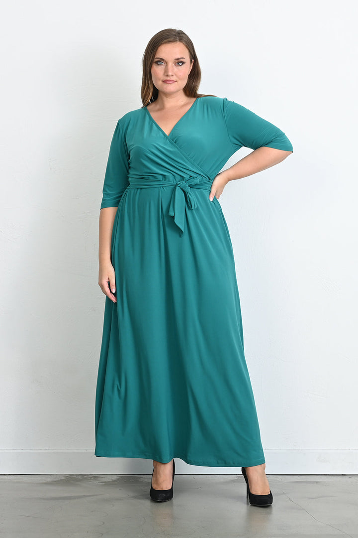 Duga haljina s V izrezom - Morsko zelena