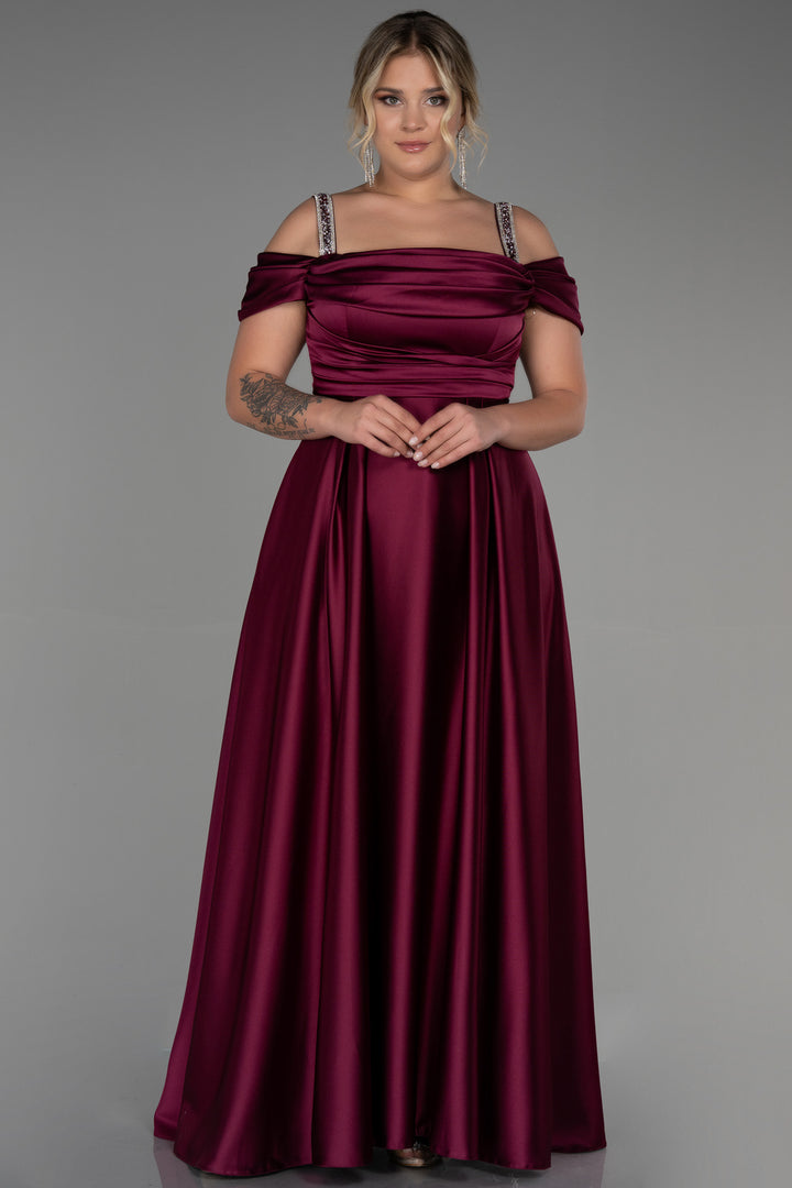 Dugačka svečana haljina s naglašenim kamenom - Šljiva N3277