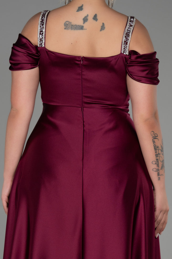 Dugačka svečana haljina s naglašenim kamenom - Šljiva N3277