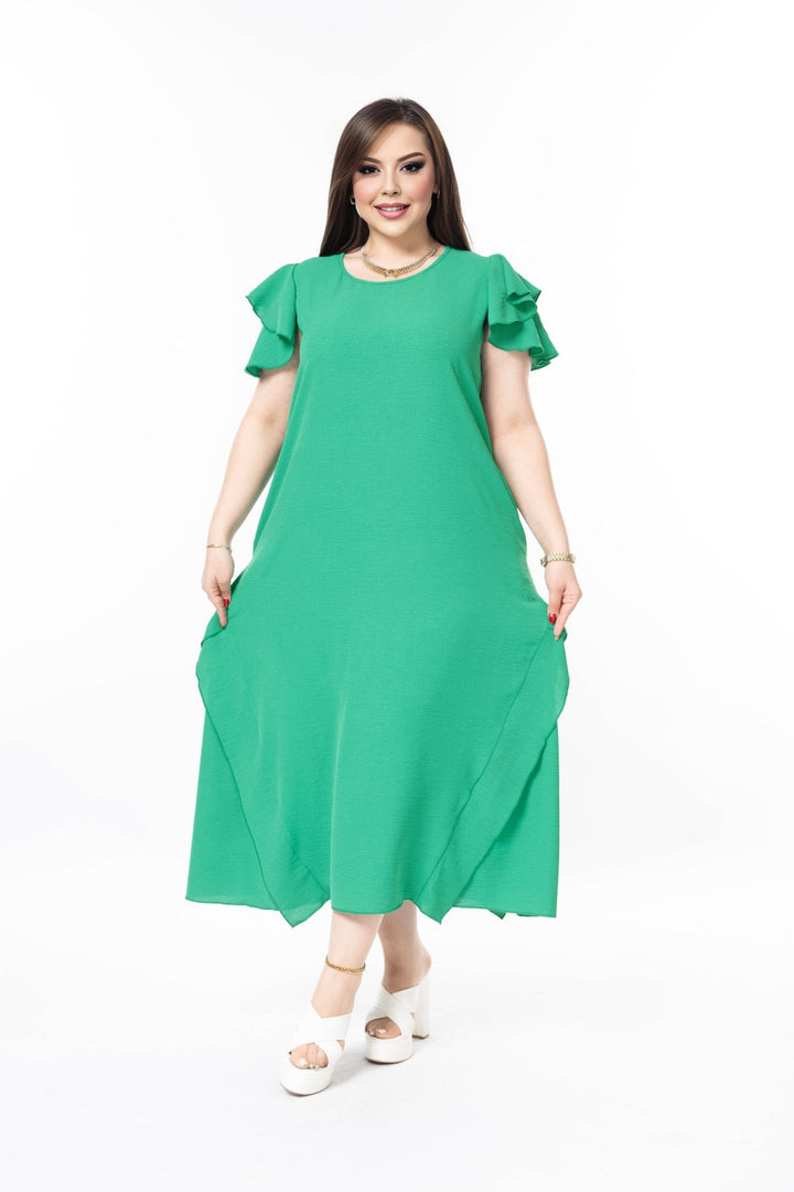 Haljina s volanima od lagane tkanine - Zelena