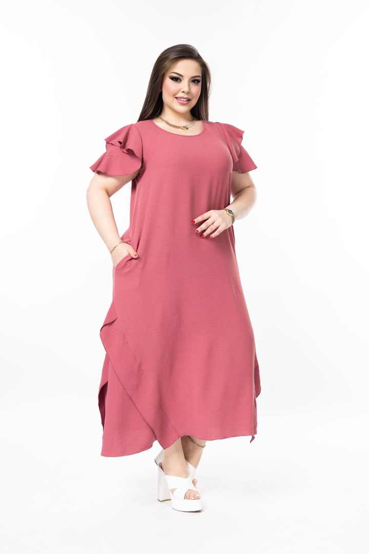 Haljina s volanima od lagane tkanine - Ružičasta