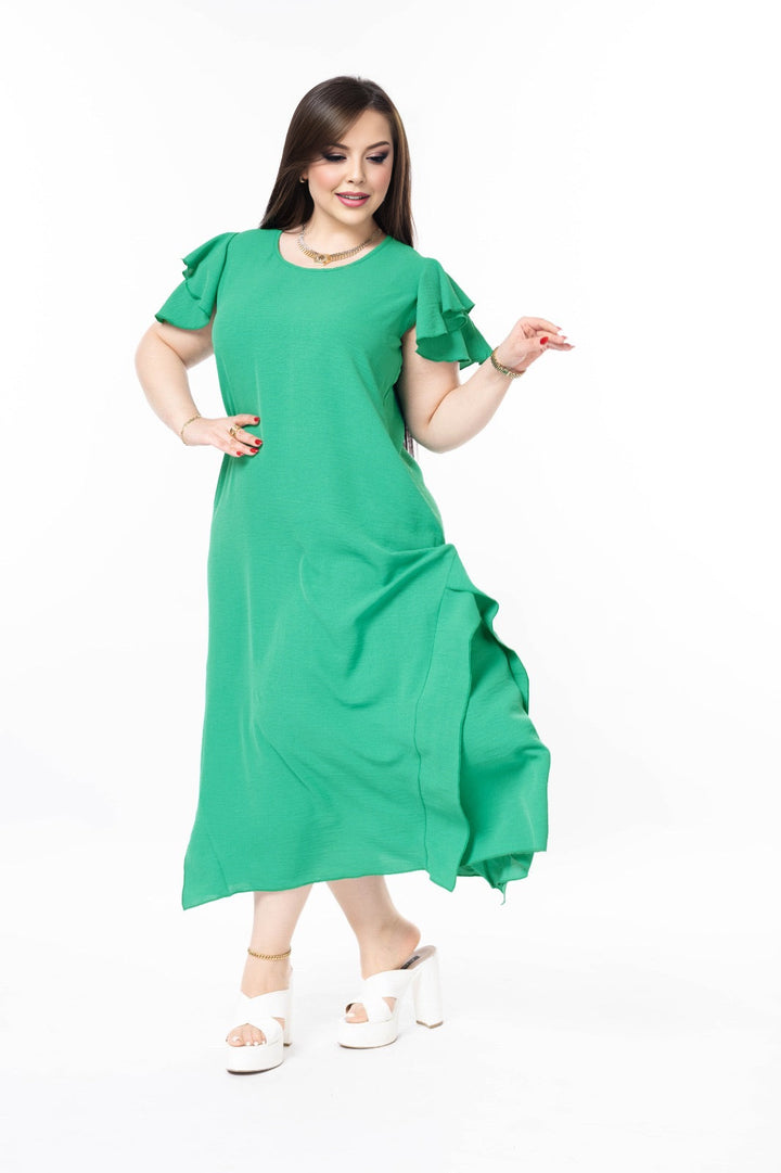 Haljina s volanima od lagane tkanine - Zelena