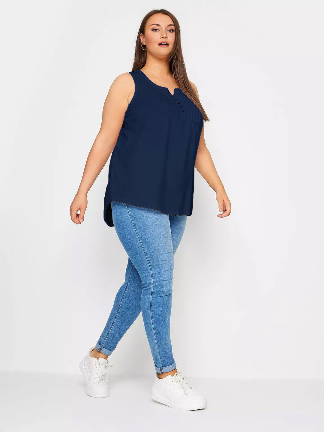 Pamukasta majica s gumbima - tamnoplava